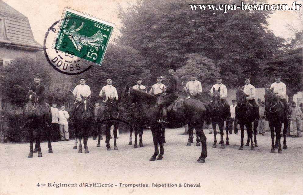 4me Régiment d'Artillerie - Trompettes. Répétition à Cheval
